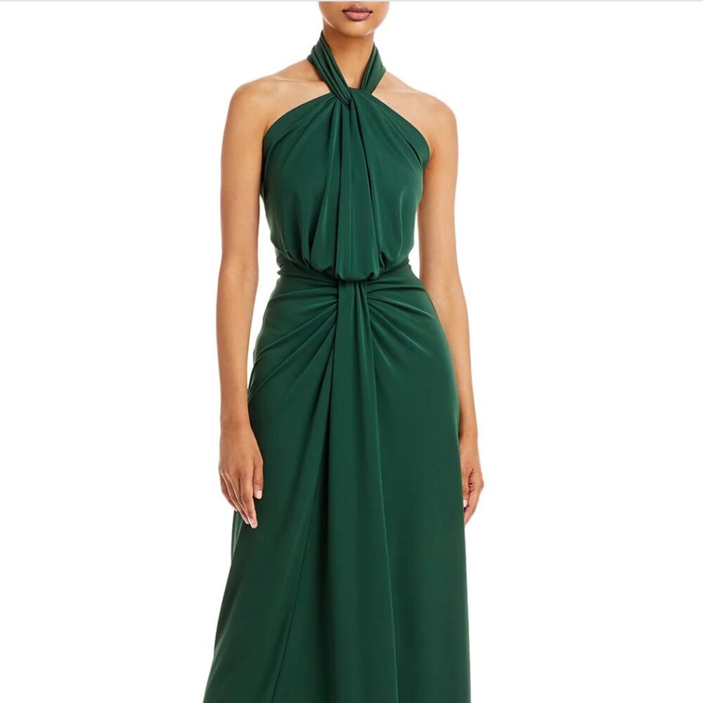 NWOT, Cinq a Sept Kaily Twisted Halter Midi Dress, Size 2, Emerald Green
